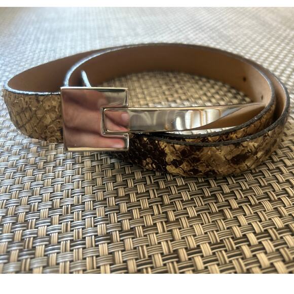 TANNER Made in Italy Genuine Leather Silver Metal Buckle Snakeskin Belt S - Picture 1 of 4